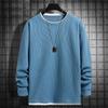 Waffelstrick Sweatshirt in Übergröße Frühling und Herbst Langarm T-Shirt Fake Zweiteiler T-Shirt Trendig Locker Vielseitiges Basisshirt