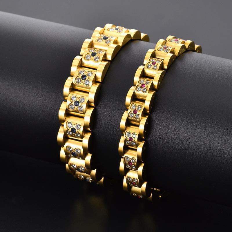 Stainless Steel Magnetic Bracelet With Crystal Floral Design Women Men Fashionable Geometric Style Jewelry