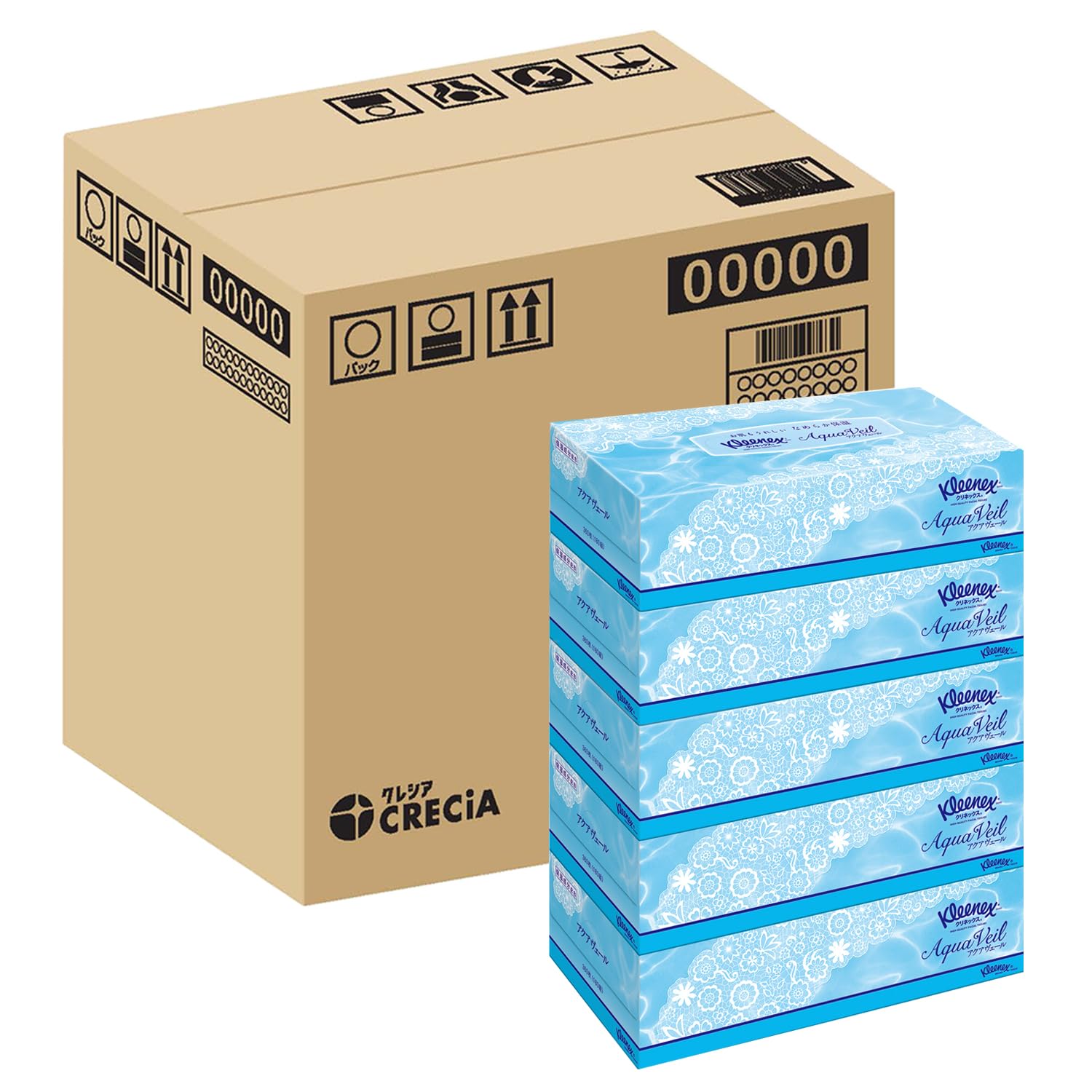 

Коробка салфеток Kleenex Aquaveil 360 листов 5 коробок x 4 упаковки [Половина продукта] (180 пар) синий