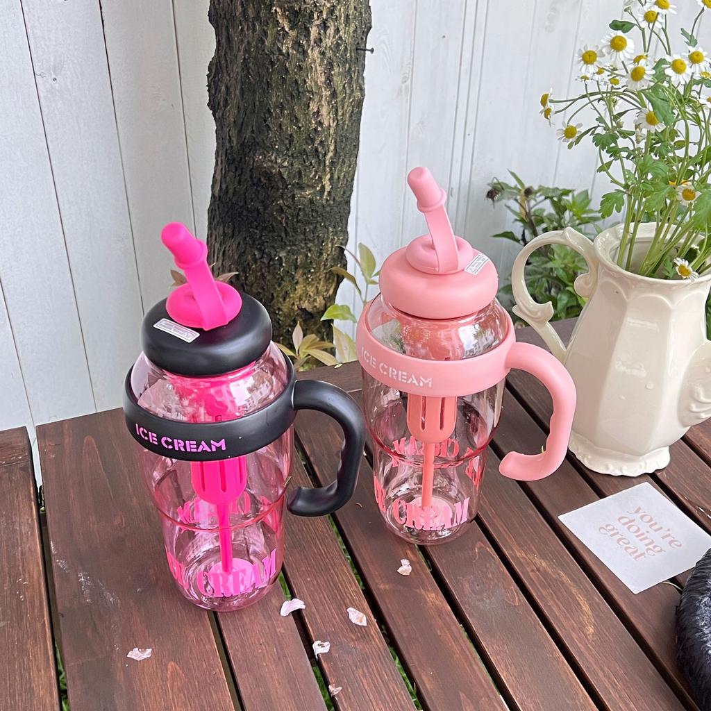High-color Value with Handle Large-capacity Water Cup Portable Straw Cup Tea Tea Warehouse Plastic Cup Students Office Water Bottle