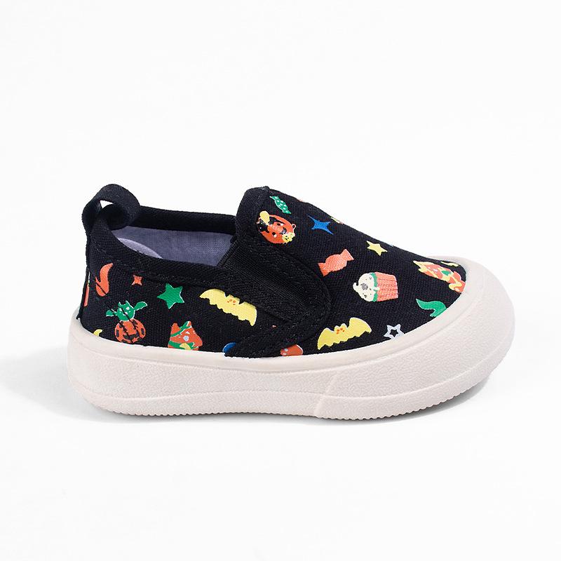 Kids' Cartoon Print Elastic Canvas Slip-On Shoes, Lightweight Soft Sole for Boys and Girls, Spring/Autumn Toddler Sneakers.