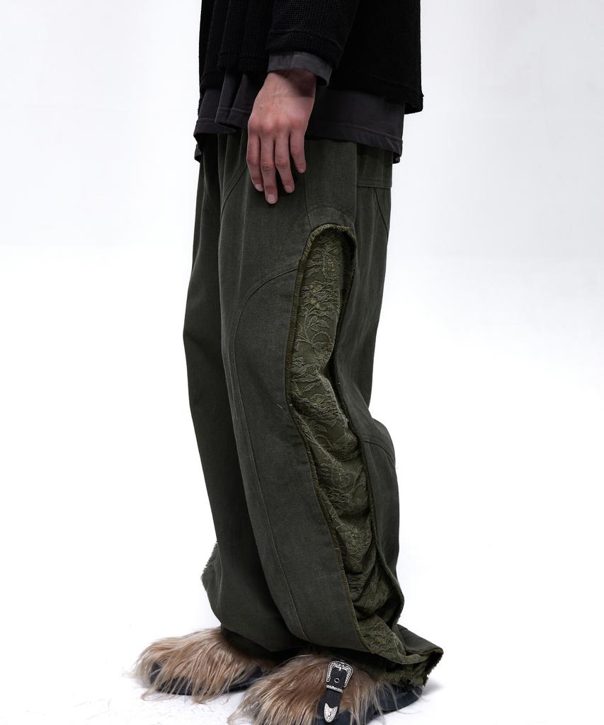 Aleseueseussi Incision Jacquard Mixed Pants - Khaki