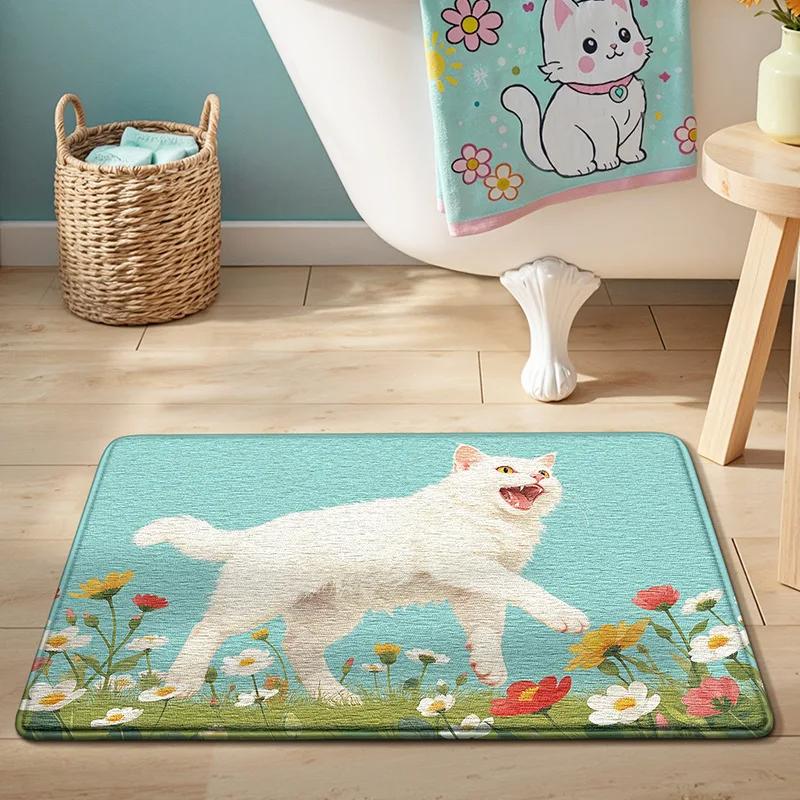 

Cartoon Adorable Kitten Doormat Comfortable Noise-Reducing Entrance Hallway Mat Bathroom Rug Home Decor 40x60cm 16x24inch