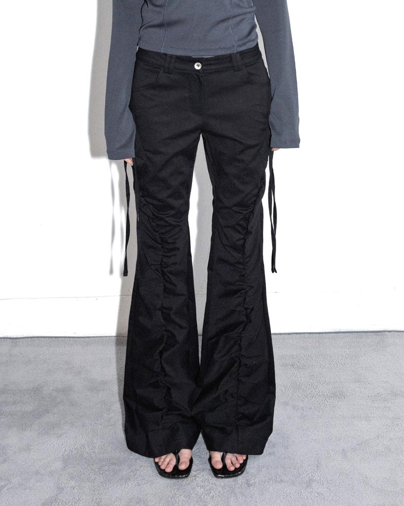 Maegolenseoul Shirred Cargo Bootcut Pants Black