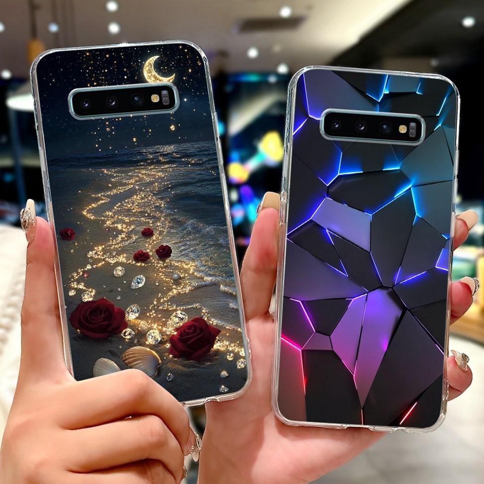For Samsung S10 Plus Case SM-G975F Cute Kawaii Fashion Flowers Luxury Cool Painted Soft Cover For Samsung Galaxy S10+ Phone Case