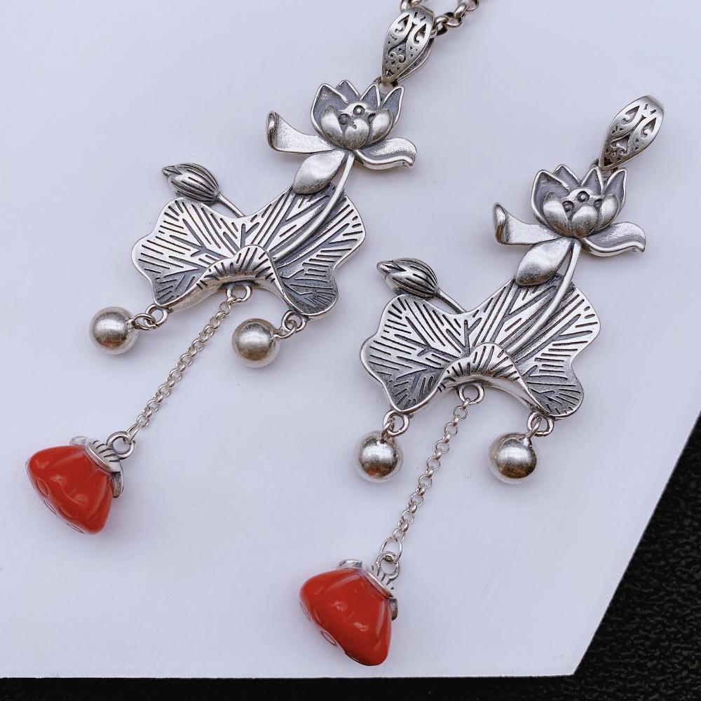 JMXD-Vintage Nanhong Lotus Quaste Halskette Anhänger Vielseitig Einfache Pullover Kette Lange Anhänger Zubehör