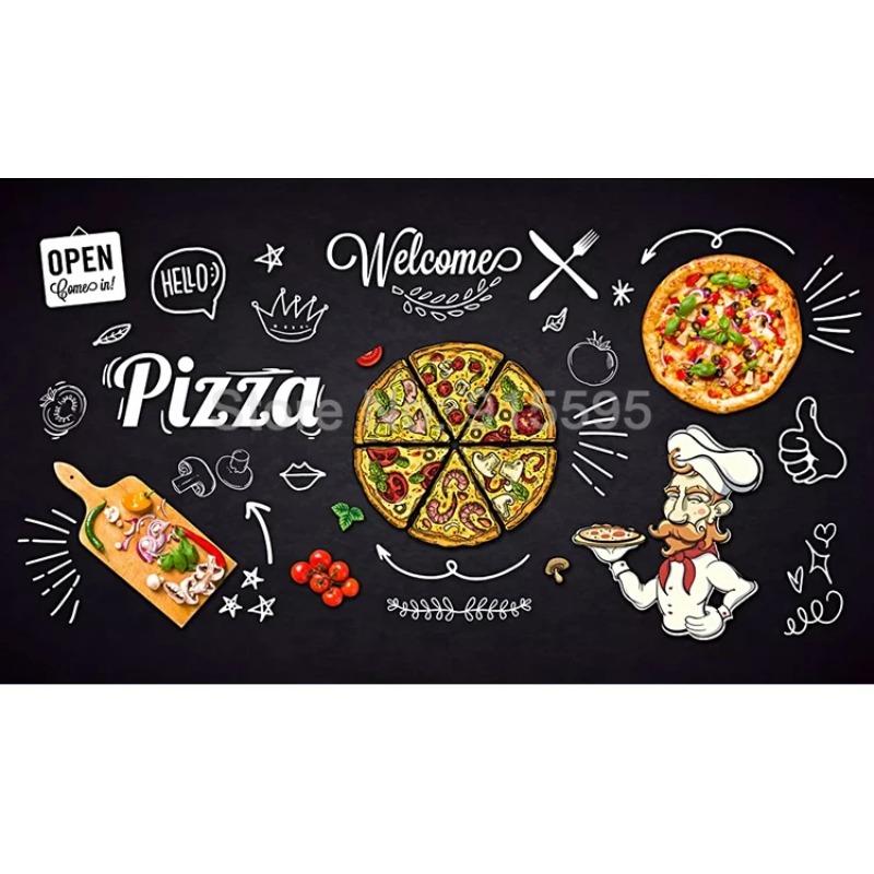 3d Photo Wallpaper Black Hand Painted Pizza Shop Wall Mural Restaurant Menu Dining Room Wall Paper Decor