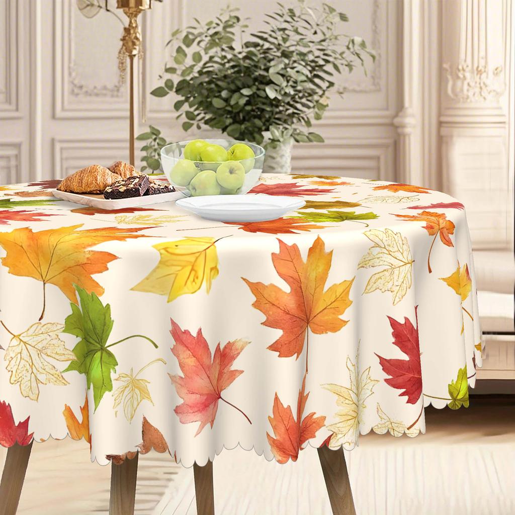 1 Rectangle Tablecloth With Colored Maple Leaf Pattern, Machine Washable - Perfect For Fall Thanksgiving