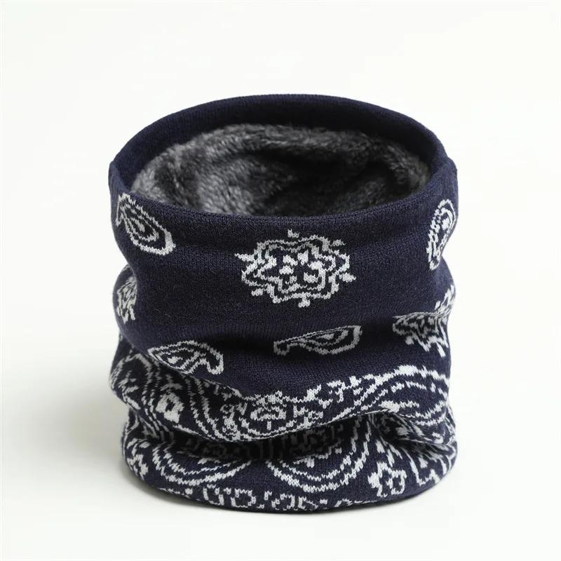 Autumn Winter Neckerchief Women Men Paisley New Warm Neck Set Knitted Fleecing Thick Scarf Soft Ring Neck Guard Bandana Hombre