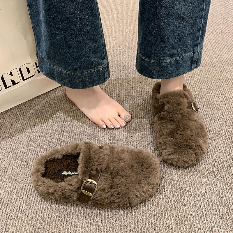 Ein-Pedal-Flauschschuhe Damen tragen 2025 neu Koreanische Version sanfter Feenwind Doudou-Schuhe Damen Winter Samt Baumwolle Hausschuhe