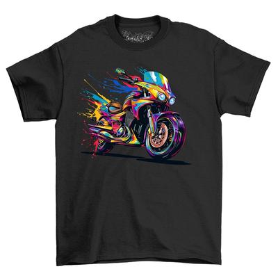 Motorrad Farbklecks Design T-Shirt - Fahre mit Stil! Lustiges T-Shirt, Unisex Prin