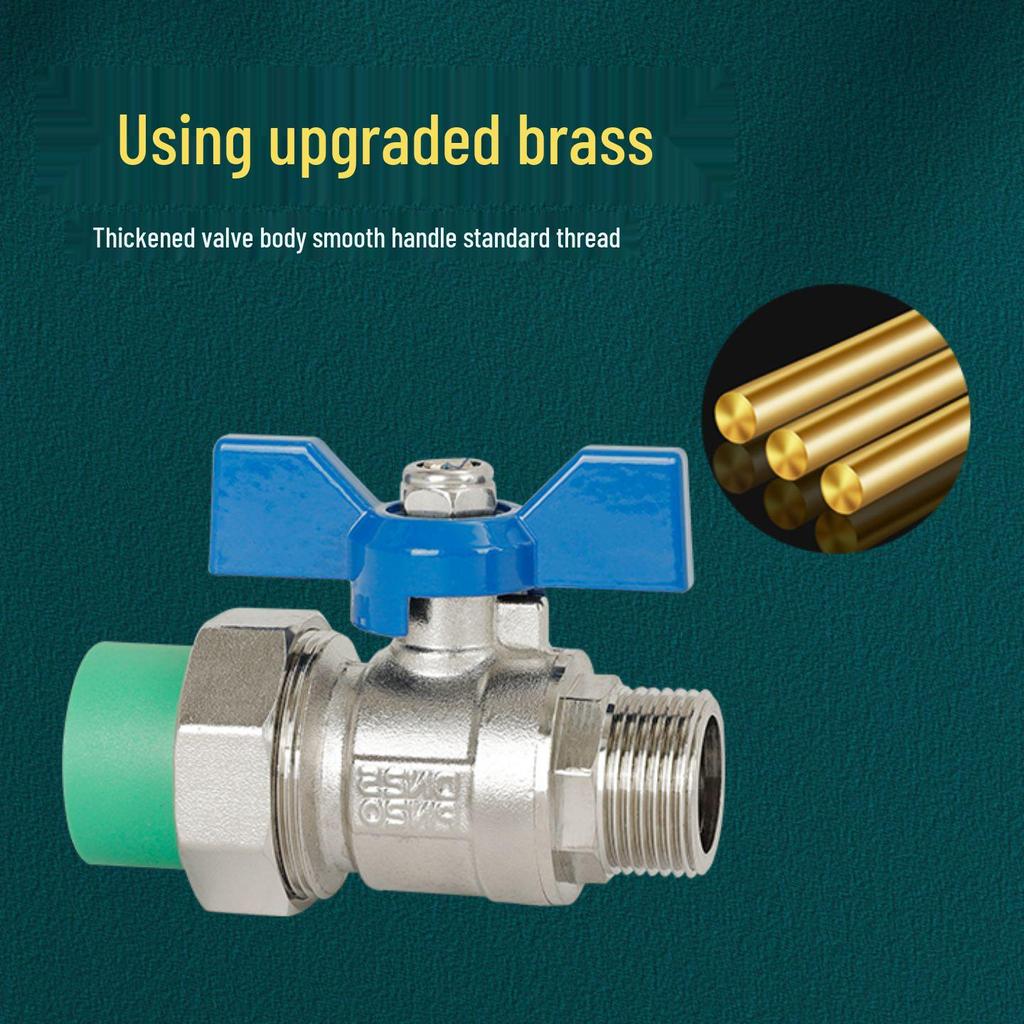 PPR Male Thread Union Ball Valve, 1/2" External Thread, Full Bore, Copper Water Heater Pipe Valve.