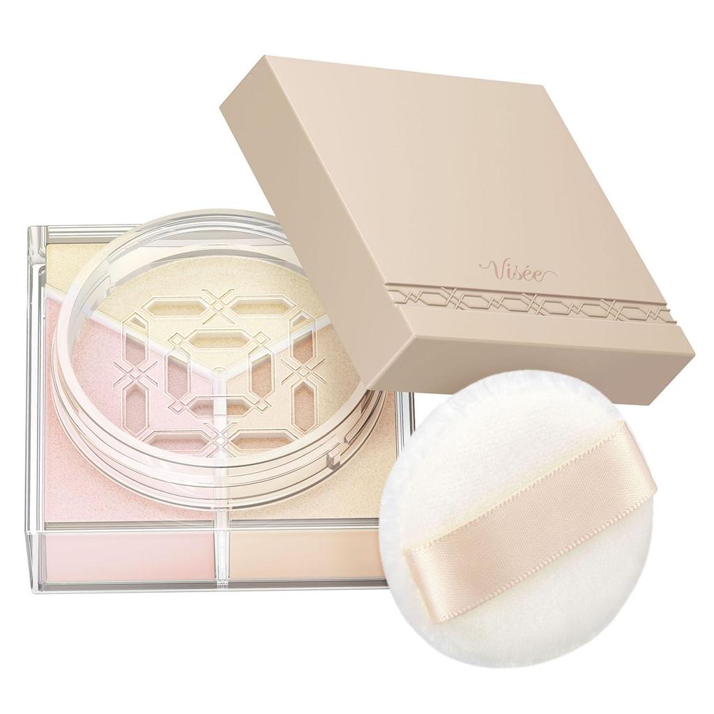 Visee Trinitas Glow Gesichts Puder [Alle 2 Farben] Glanzkontrolle, Porenverfeinerer, Langanhaltend, Strahlende Haut, Aufhellend, 5,5g