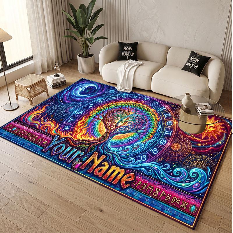 Tree of Life Theme Soft Crystal Velvet Rug Custom Name & Text Print Non Slip Floor Rug for Bedroom Living Room