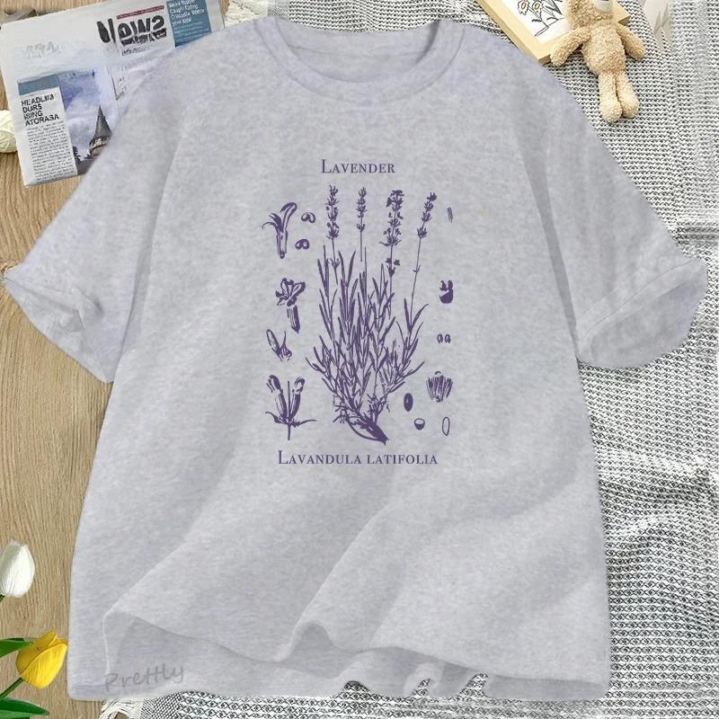 Retro Lavender Graphic T-Shirt Wildflowers Nature Botanical T Shirt Women Short Sleeve Round Neck Tshirt Harajuku Clothes Tees