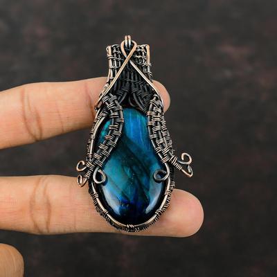 Neon Flash Labradorite Pendant Copper Wire Wrapped Pendant Gemstone Pendant Copper Jewelry Handmade Pendant Wire Wrapping Jewelry For Gift