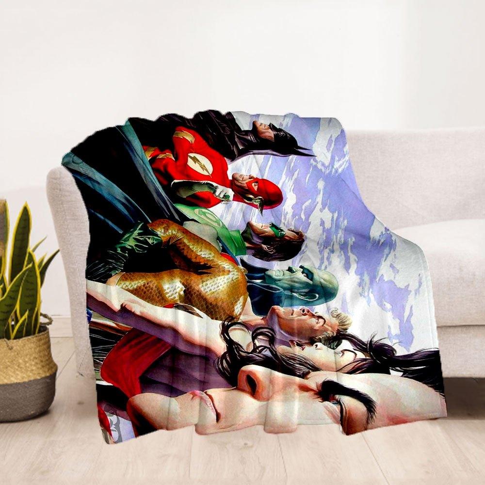 Justice League DC Comics Superhero Group Wall Art Print Poster Blanket Flannel Throw Blanket, Bed, Travel, Camping, Office, Couch, Chair