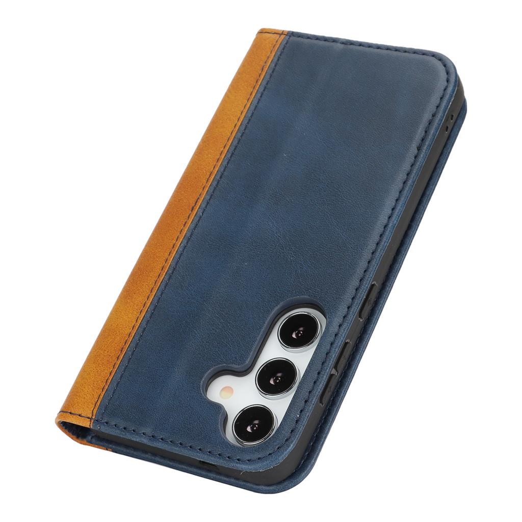 For Samsung Galaxy S25 Case Calf Texture 3 Card Slots Color Splicing Leather Phone Cover