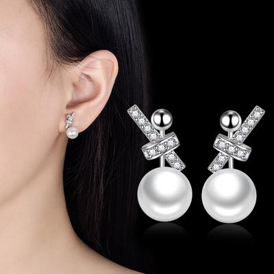 Personalized National Trend New Bow Pearl Stud Earrings, Micro-inlaid Zircon 18k Gold-plated Temperament Versatile Ear Jewelry
