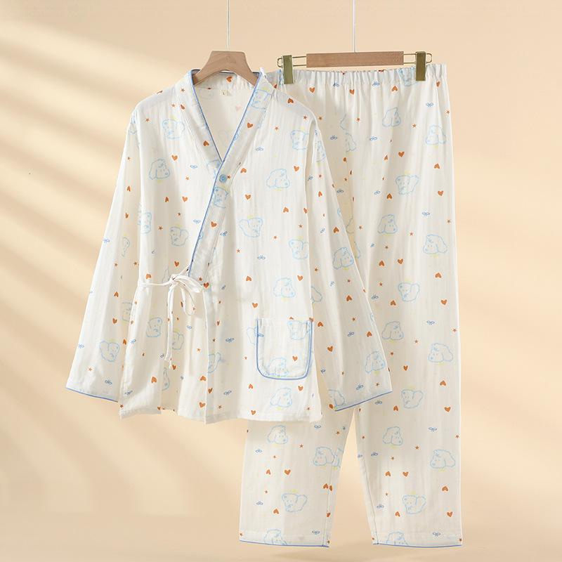New cotton gauze cute teddy confinement suit spring and autumn summer thin pregnant women postpartum breastfeeding pajamas cover