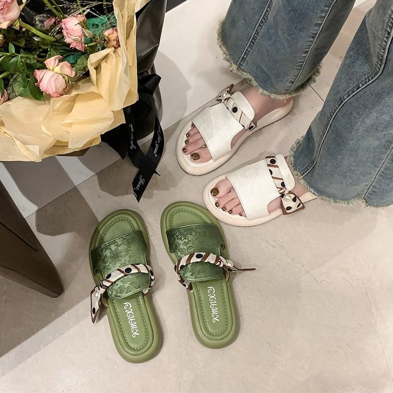 2024 Summer New Open Toe Sexy Solid Peep Toe Thick Sole Wedge Heel Slippers for Women Outwear Comfortable Women's Sandals