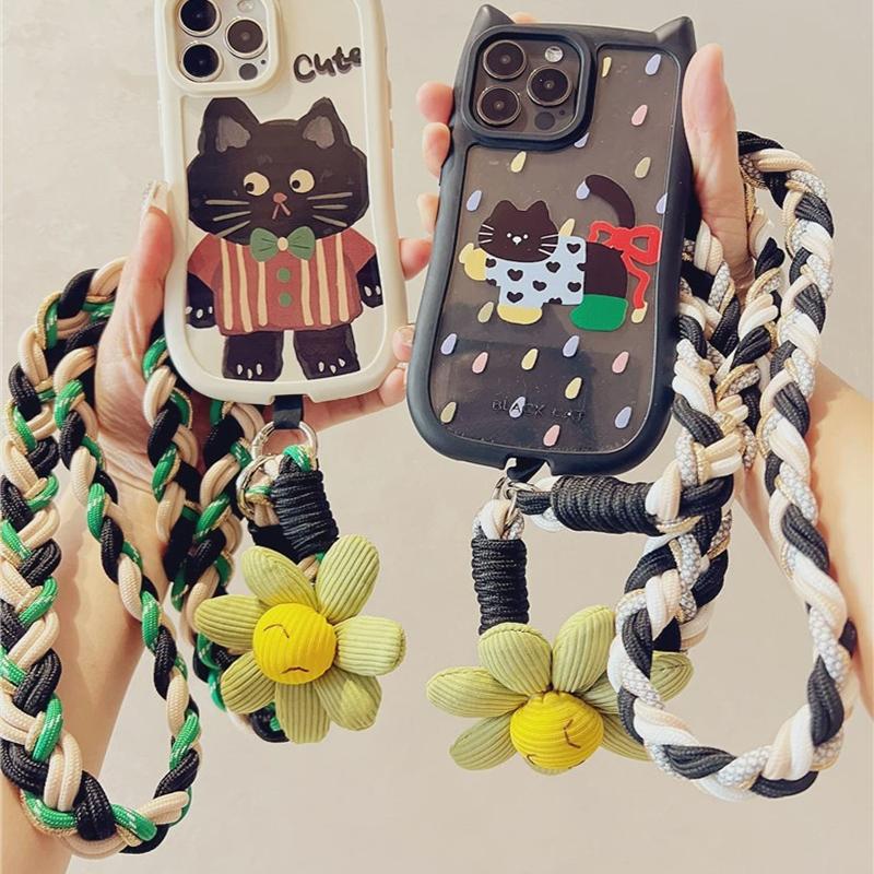 Mobile Phone Lanyard Cross-body Shoulder Strap Female Long Wind Flower Hand-woven Rope Strong and Durable Outdoor Anti-lost Rope