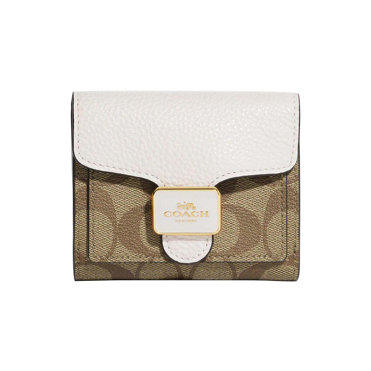 

Coach Pepper 11 Snap Closure Multi Card Slot Monogram Print Coated Canvas With Pebble Leather Card Holder Wallet Women Wallet C7805-IMDJ8 Basic Set (Bag+Dust Bag)