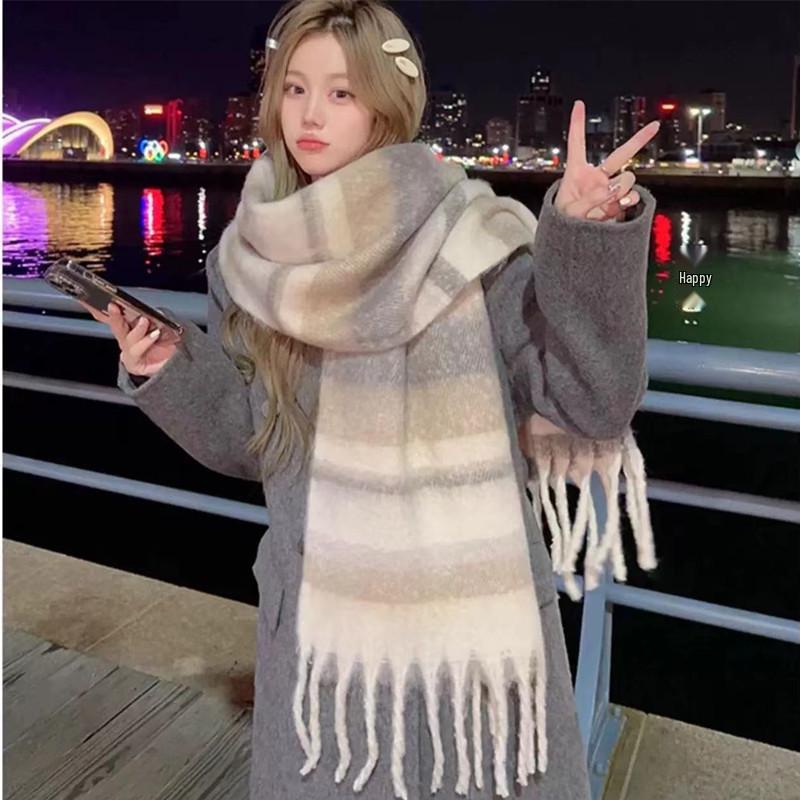 Hochwertiger Schal im koreanischen Stil mit Karomuster: Warmer, verdickter Kaschmir-ähnlicher Schal für Studenten und Paare