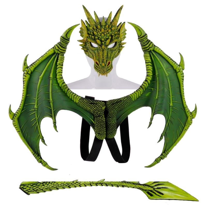 Dragon Mask Wing and Tail Dragon Wing Costumes Fashion Cosplay Costume Party Wing Prop Masquerade Accessories Halloween 1 зелёный