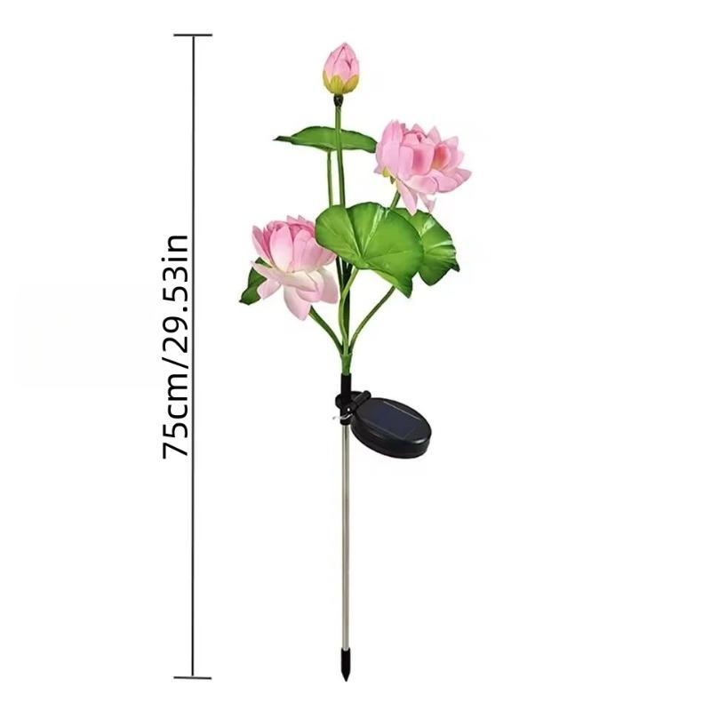 1PC Solar LED 3-Head Lotus Flower Light Outdoor Waterproof Garden Stake Lamp for Yard Lawn Terrace Park Square Landscape Decor