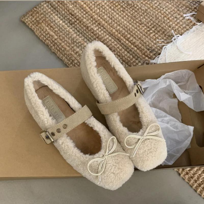 Fashion 2025 Spring Autumn Women Ballet Flat Shoes Fashion Shallow Slip On Ladies Fur Mary Jane Shoes Soft Outdoor Granny Shoes Women