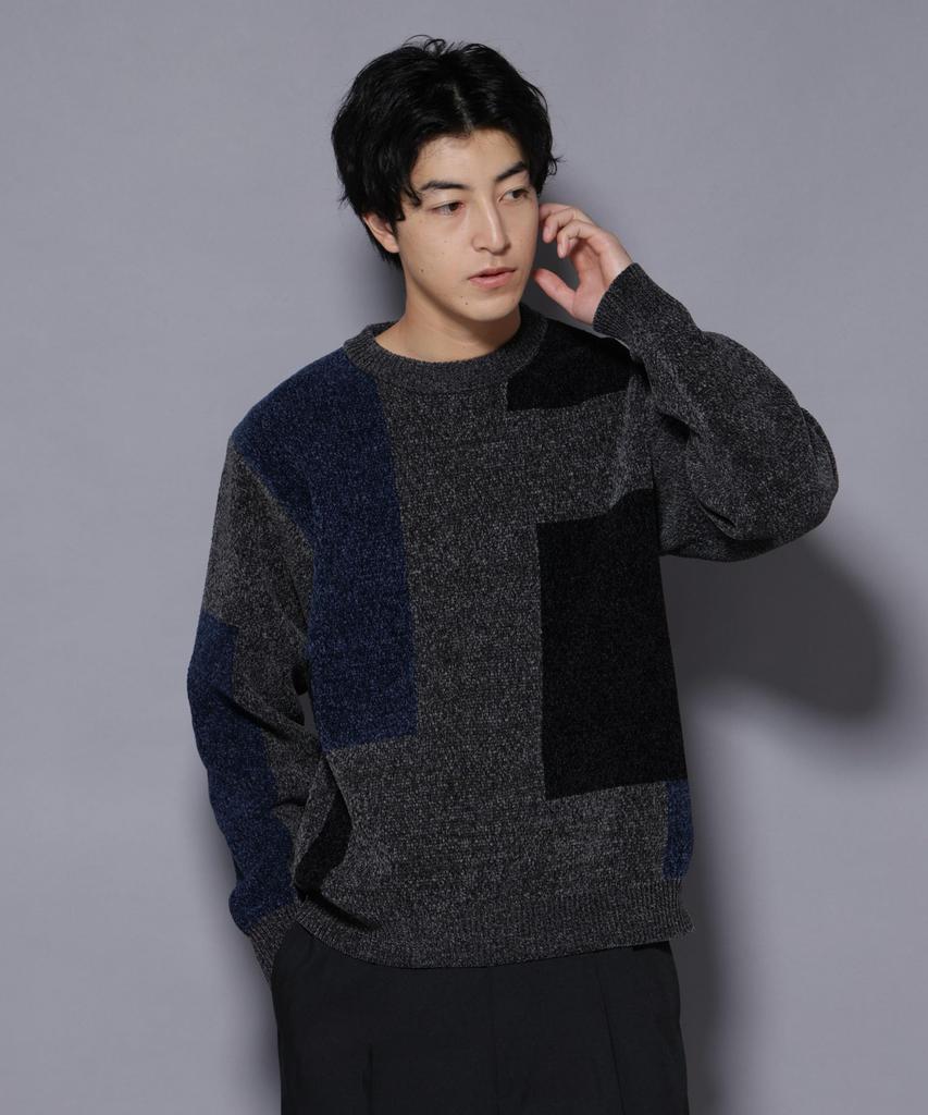 Nano Universe Mohair Blocking Size M Men's Knit, 010, Black, 672-5222226