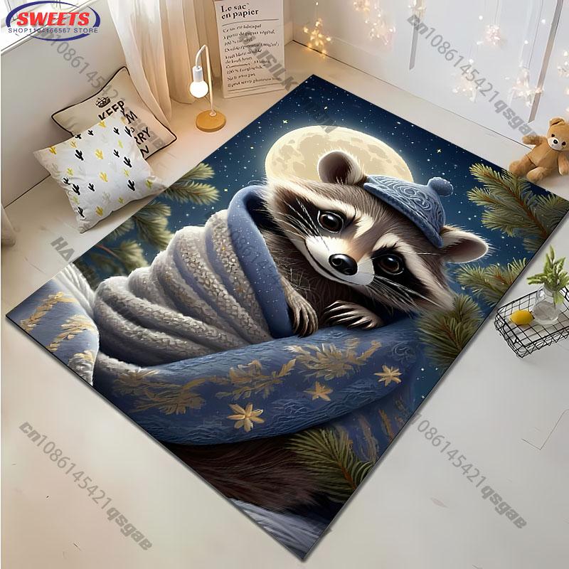 Cozy Nighttime Raccoon Rug for Kids' Bedrooms carpet for home sofa bedroom, gift