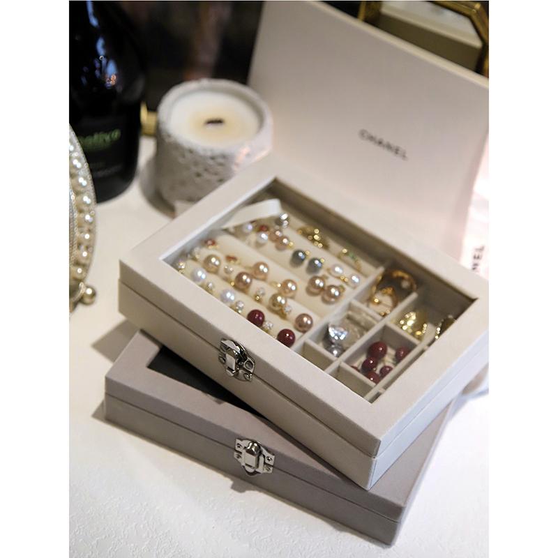 Velvet Divided Jewelry Storage Box with Clear Lid