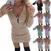 Women's Zipper Waist Cinching Long Sleeved Knitted Hip Hugging Dress