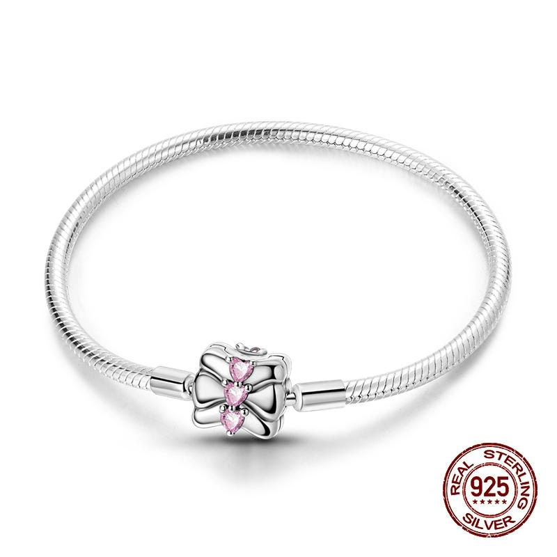 

Pink Heart Bracelets Copper Metal Color Bow Zircon Lucky Snake Chain Bracelets Designed For Do It Yourself Charm Bead Components Bead Components 20cm