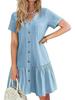 Women's Summer 2025 Casual Ruffle Hem Pocket Dress with Short Sleeves