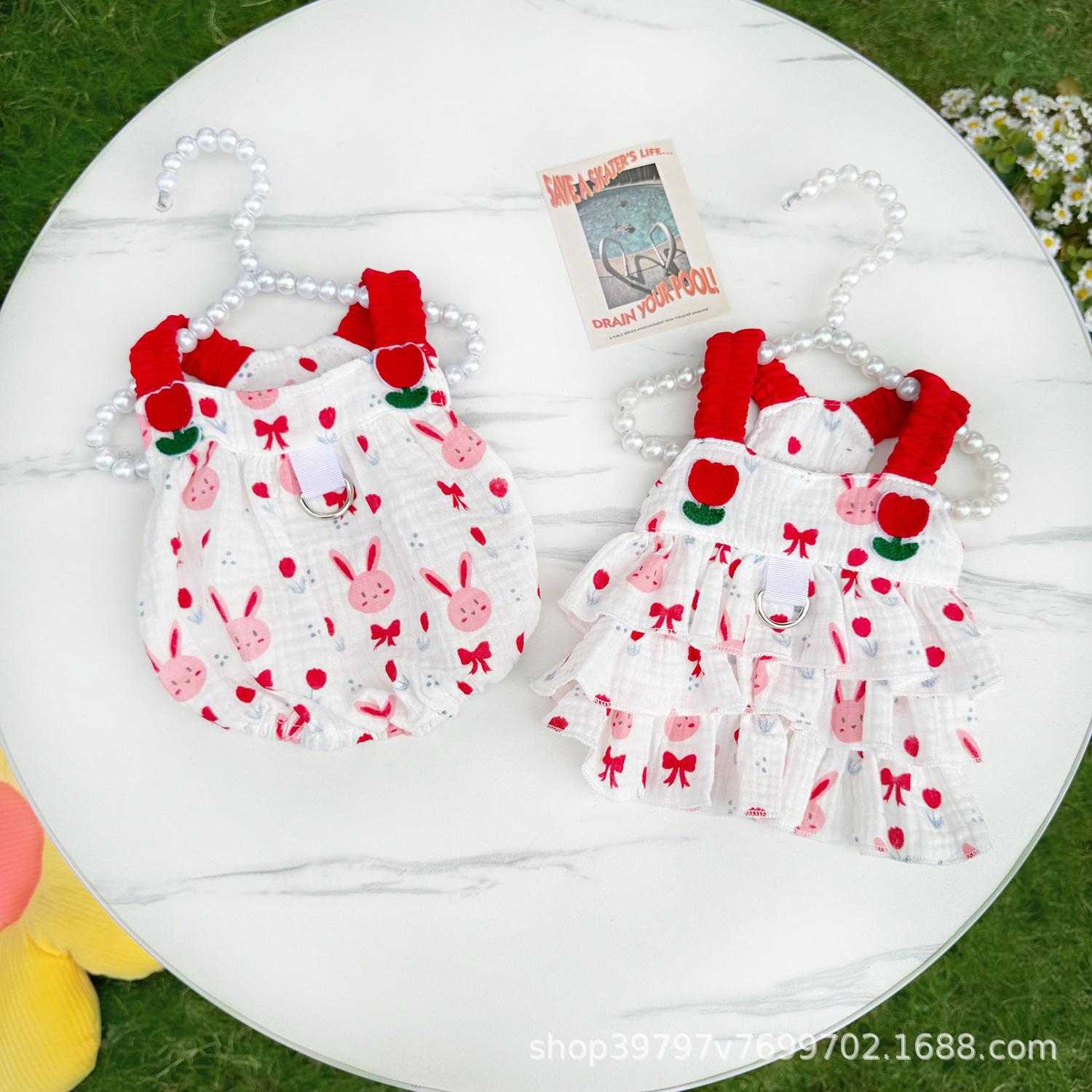 

Pet clothing spring and summer cute breathable dog cat princess skirt suspender cotton teddy bear puppet 2XL reference 14-8 kg