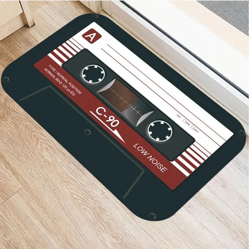 Retro Cassette Tape Door Mat Non-slip Washable Floor Mat for Entryway Living Room Home Decor Vintage Audio Theme Mat