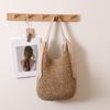 Women's Asian-Inspired Straw Tote Bag - Oversized Solid Woven Beach Bag with Detachable Ribbon for Vacation Essentials & Boho Outfits