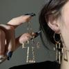 Silver Needle Pleated Hollow Cross Pendant Round Earrings Retro Fashion Versatile Earrings Niche Design Earrings