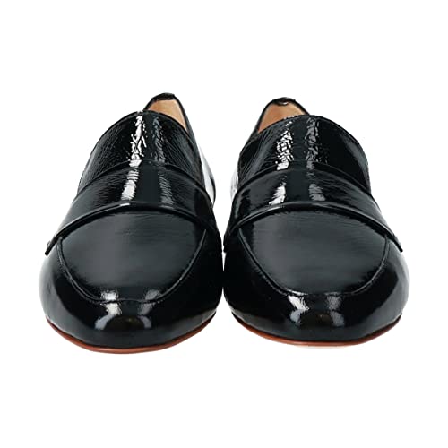 Fabio Rusconi Women's Mocha Leather Loafers, Black Patent Leather, Size 23.5cm