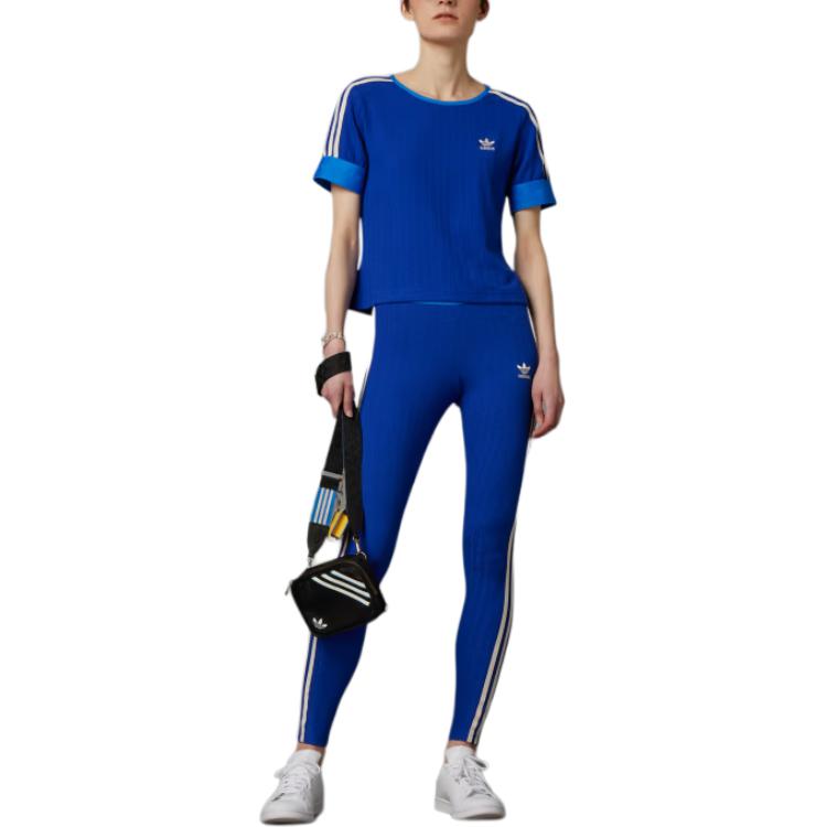 Adidas Originals Adicolor 70s Retro Series Logo Embroidered Short Sleeve T-Shirt Women Tops Blue IK7846