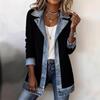 Women's Turn Down Collar Long Sleeve Loose Fit Color Block Jacket Streetwear Denim Spliced Casual Blazer