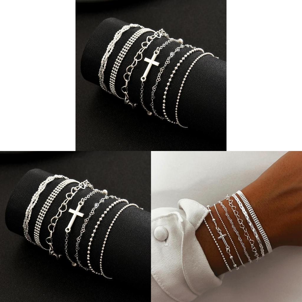 Retro Multilayer Cross Heart Womens Bracelet Set With Geometric Design For Travel Gift