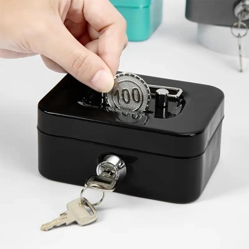 Metal Cash Box Mini Safe Lock Box Money Bank Metal Coin Bank Security Box Sturdy Cash Portable for Kids Coin Collection