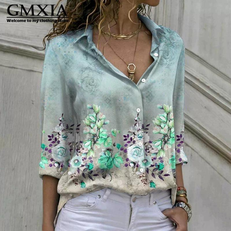 GMXIA 38 Color Women's Fashion Casual Long Sleeve POLO Neck Leisure Blouses & Shirts