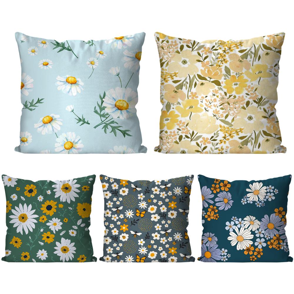 1pc Daisy Fresh Style Pillow Case Square Pillow Bedroom Sofa Leisure Comfort Cushion Car Living Room Home Decoration 40X40
