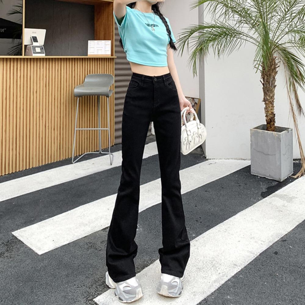 

Персонализированные универсальные микро-пулл джинсы женские весенне-осенние новые с высокой посадкой облегающие универсальные брюки-микропуллы для подметания пола 2XL чёрный