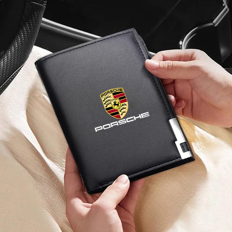 Sticker Car Emblem Wallet Driver's Licence Insurance Card Holde For Porsche Cayenne Panamera Macan 911 Taycan Boxster Cayman 918